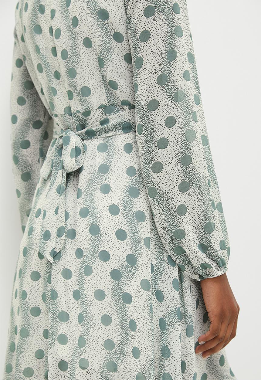 Stella Morgan - High Neck Fit And Flare Printed Dress - Sage