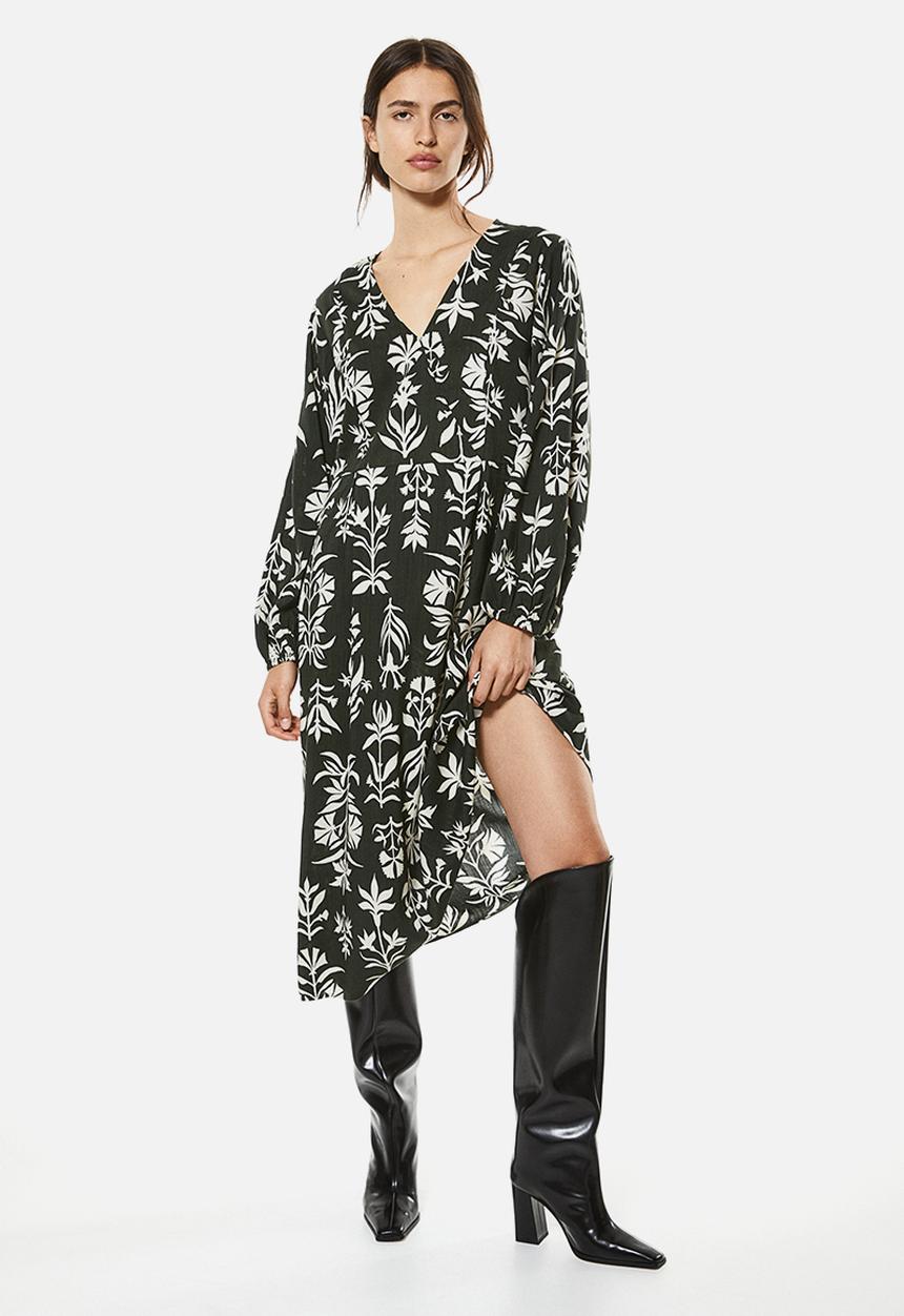 H&M - Balloon-sleeved wrap dress - green 