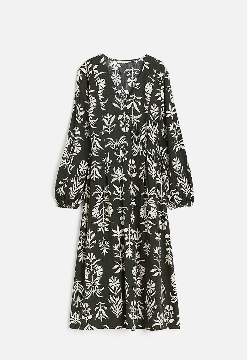 H&M - Balloon-sleeved wrap dress - green 