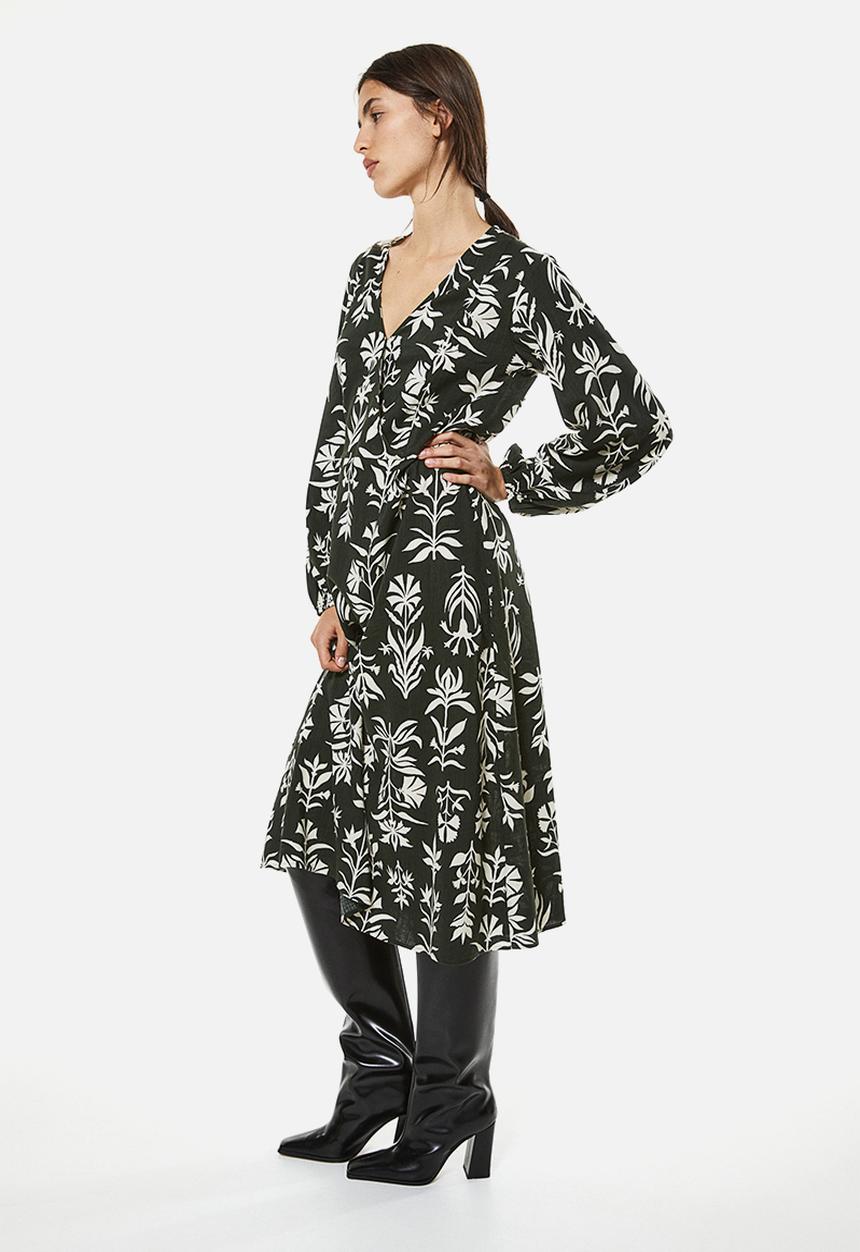 H&M - Balloon-sleeved wrap dress - green 