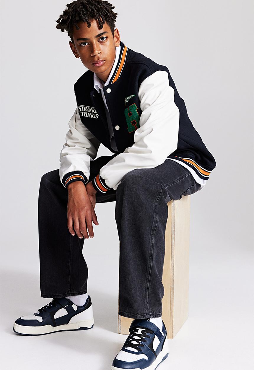 H&M - Appliquéd baseball jacket - dark blue stranger things