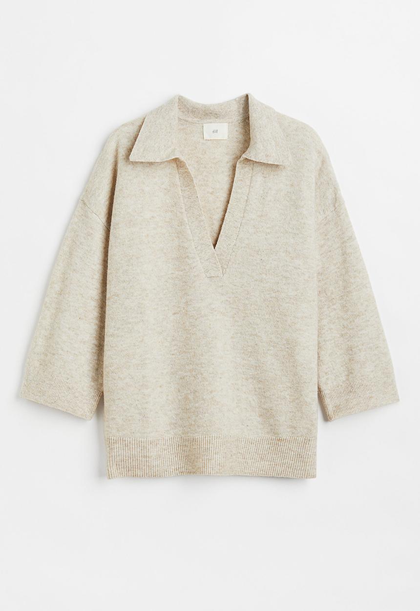 H&M - Fine-knit collared jumper - sand beige marl 