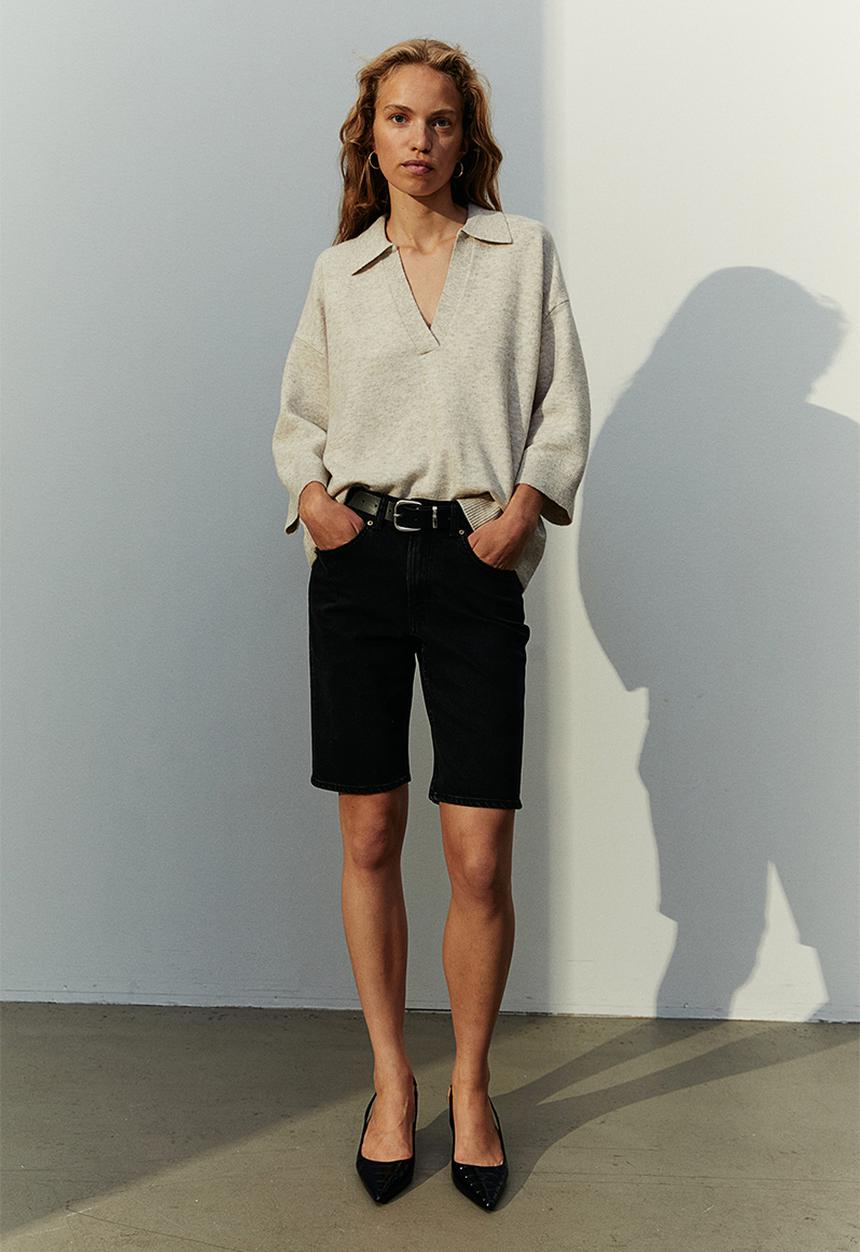 H&M - Fine-knit collared jumper - sand beige marl 