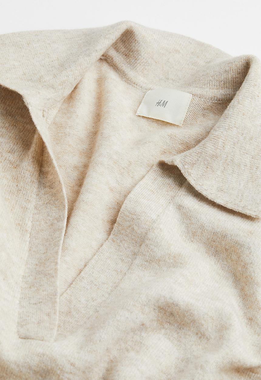 H&M - Fine-knit collared jumper - sand beige marl 