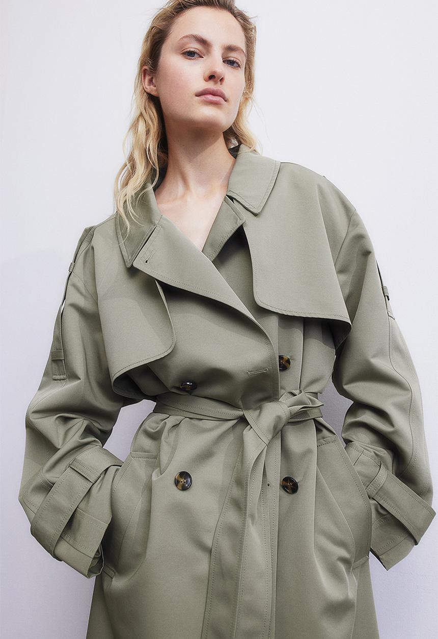 H&M - Double-breasted trench coat - khaki green 