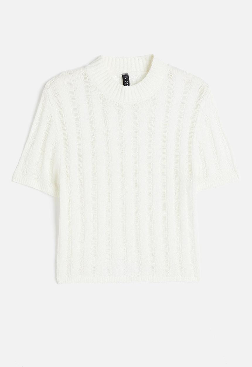 H&M - Ladder-stitch-look knitted top - white