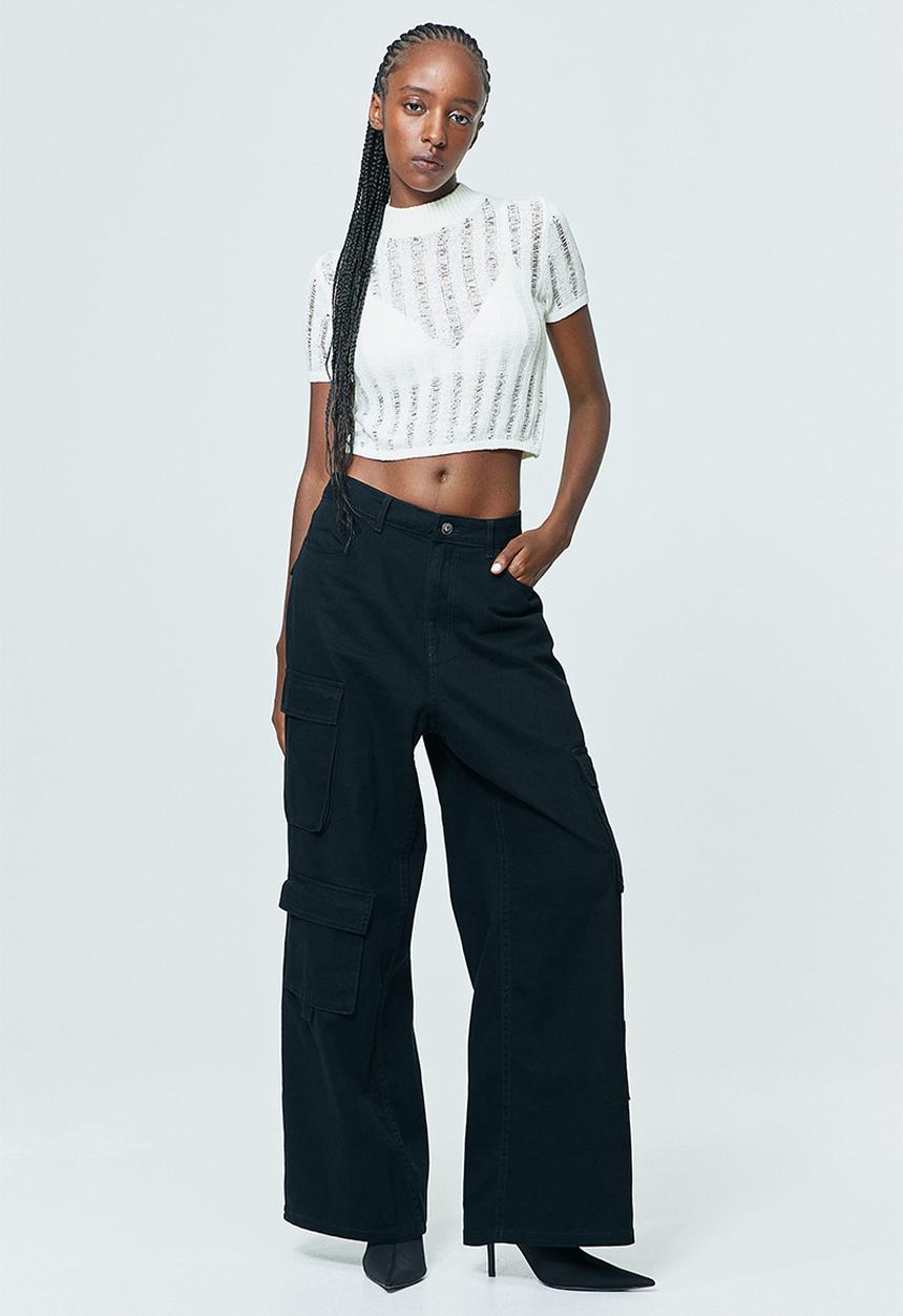 H&M - Ladder-stitch-look knitted top - white