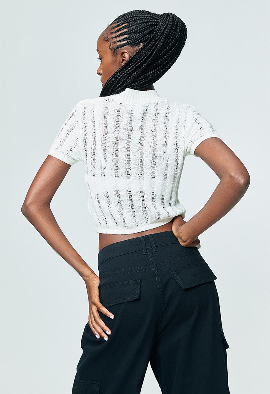 H&M - Ladder-stitch-look knitted top - white
