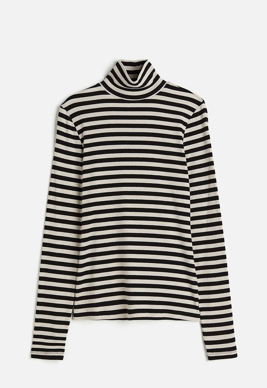 H&M - Modal blend polo neck top - greige & black