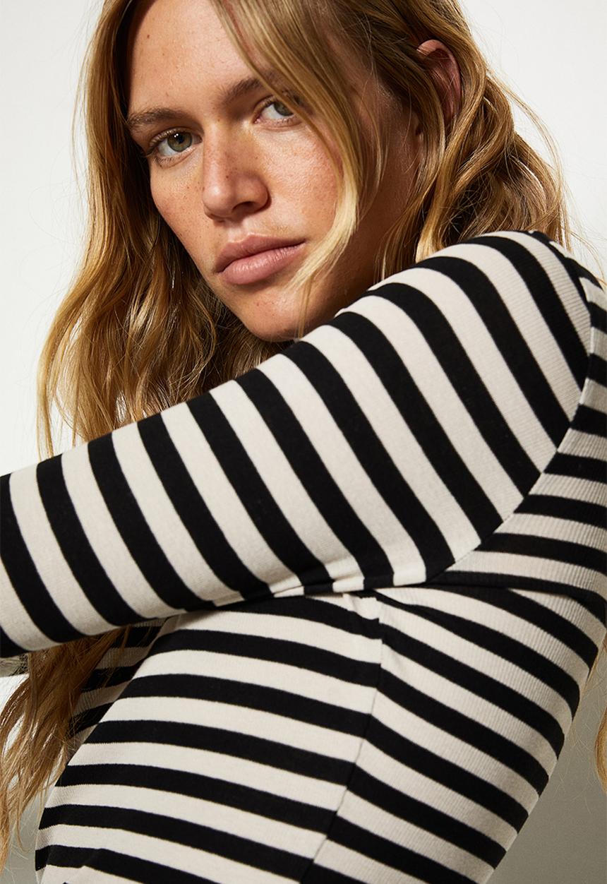 H&M - Modal blend polo neck top - greige & black