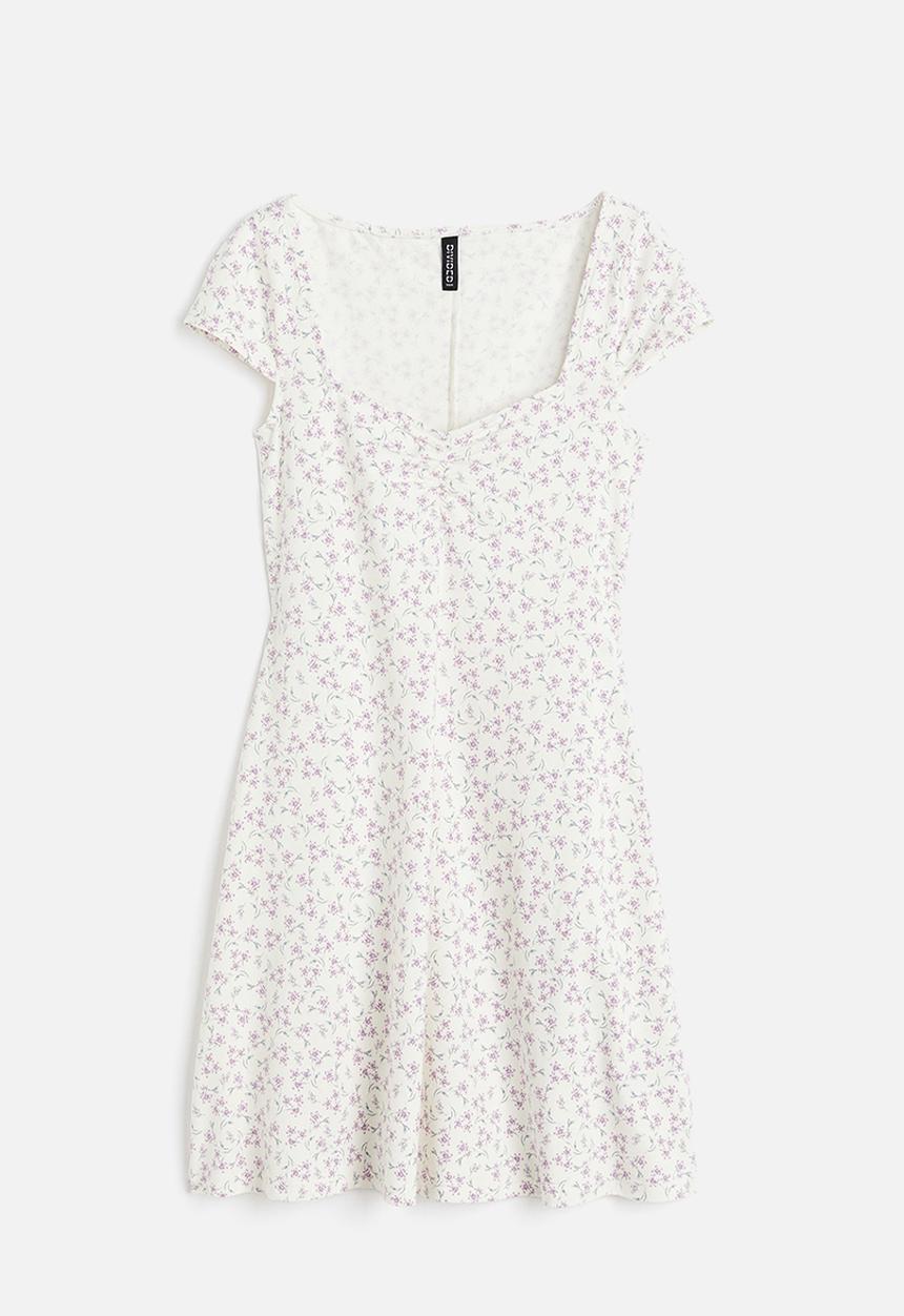 H&M - Cap sleeved jersey dress - white floral 