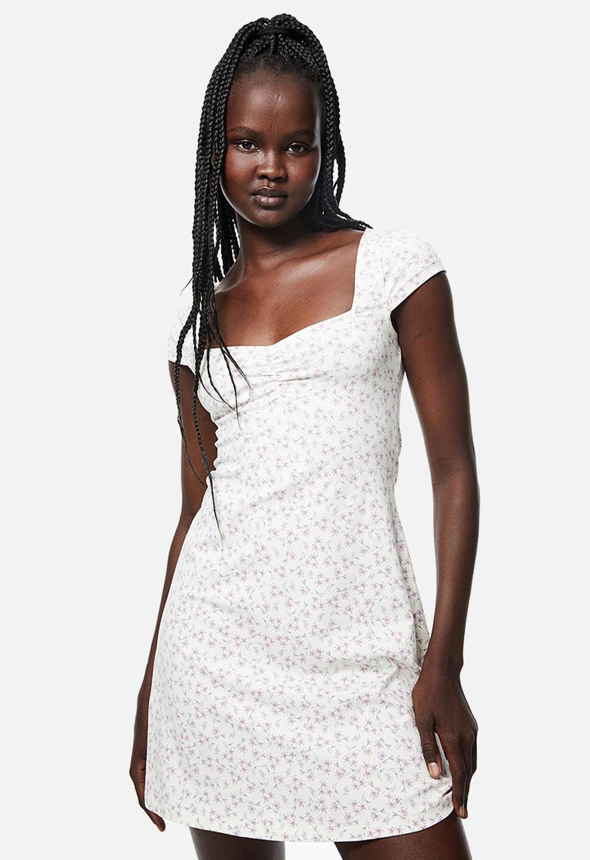 H&M - Cap sleeved jersey dress - white floral 