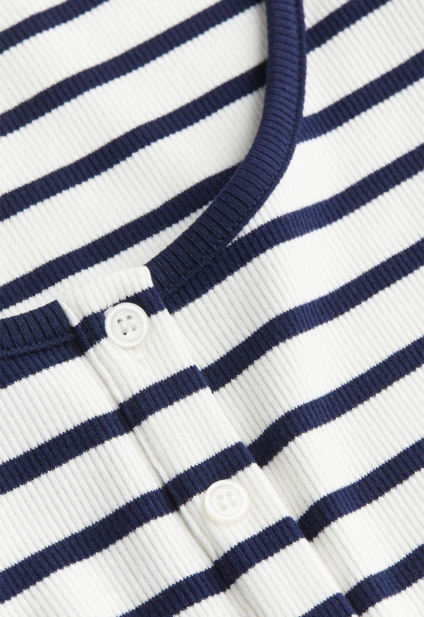 H&M - Button top ribbed dress - white/striped