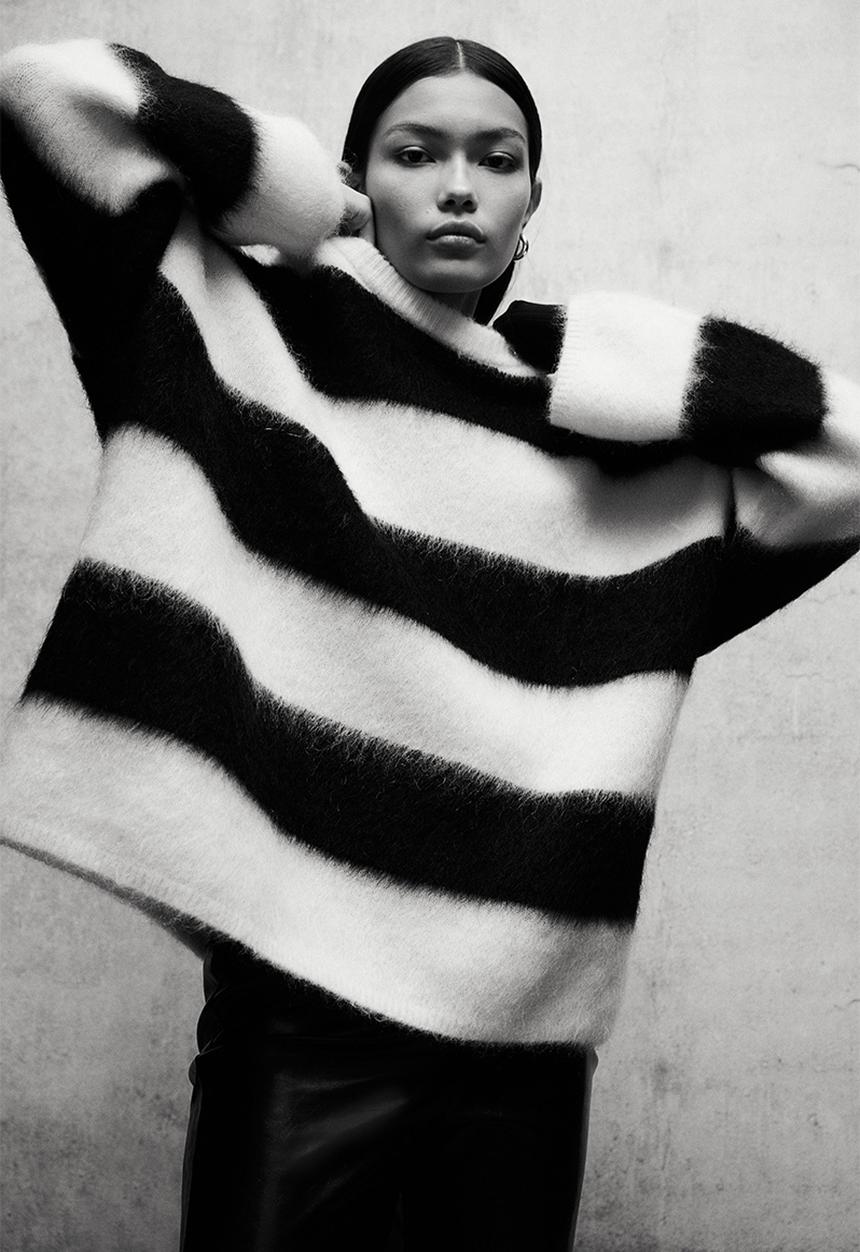 H&M - Oversized mohair-blend jumper - white/stripe 