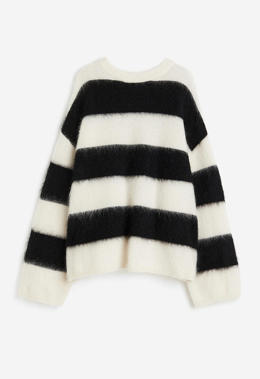 H&M - Oversized mohair-blend jumper - white/stripe 