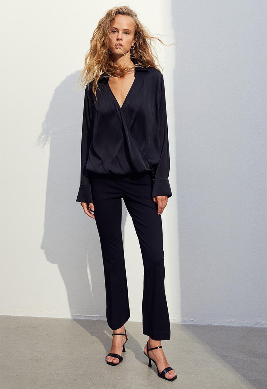 H&M - Wrapover satin blouse - black