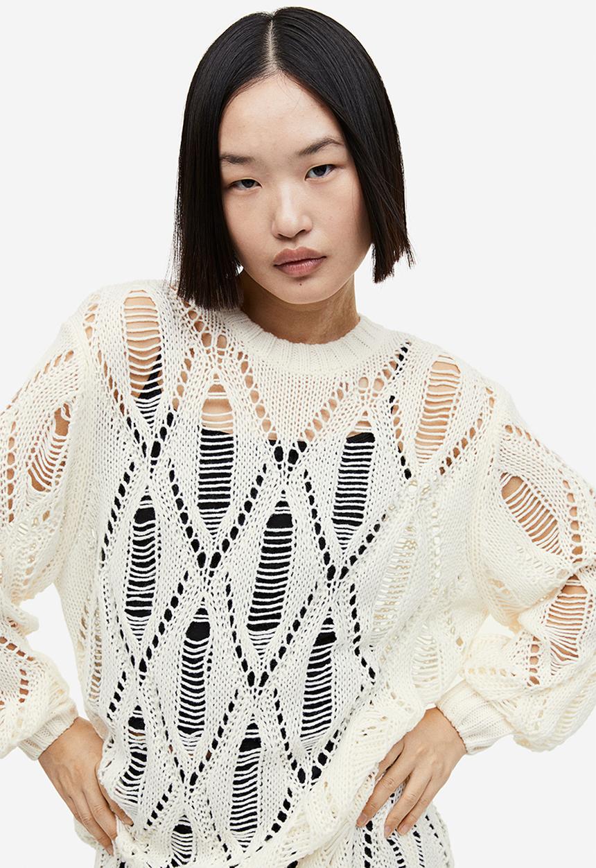 H&M - Ladder stitch look knitted dress - cream
