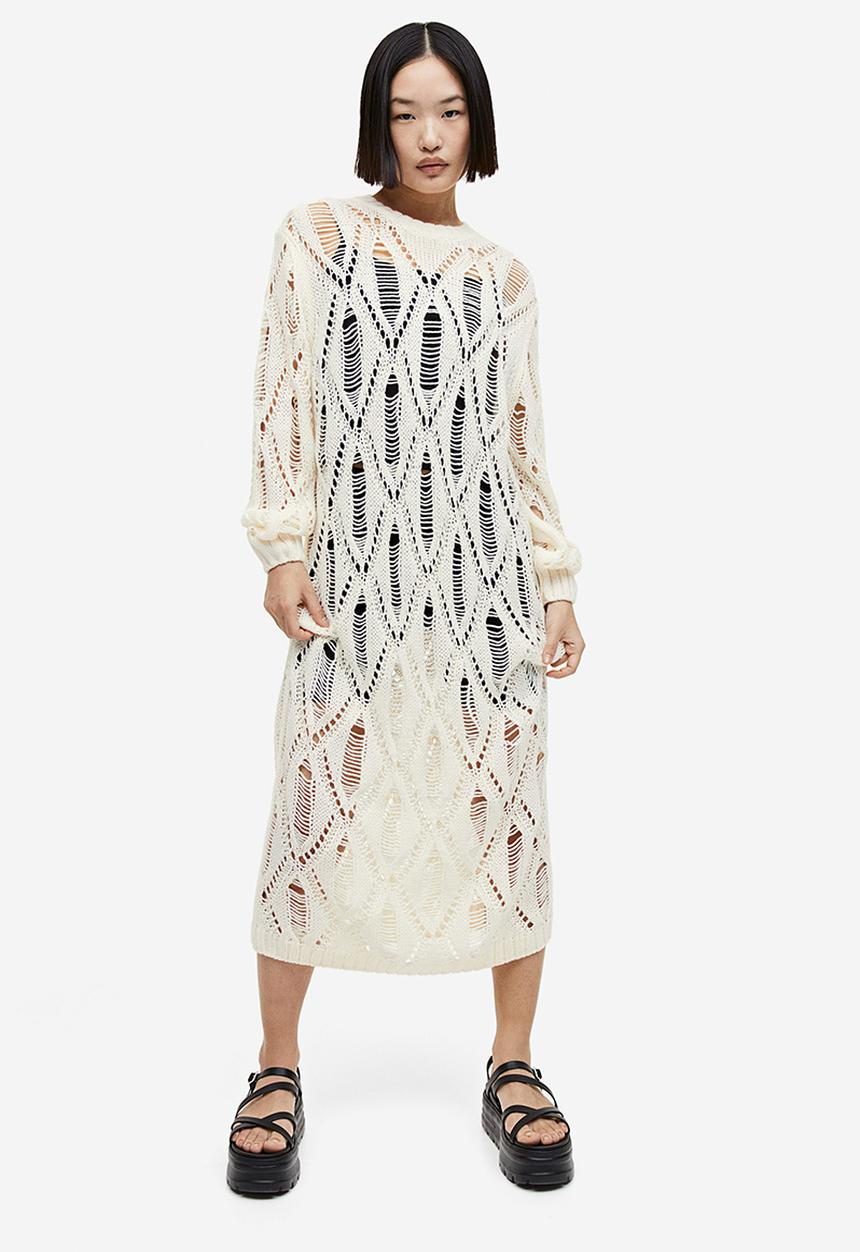 H&M - Ladder stitch look knitted dress - cream