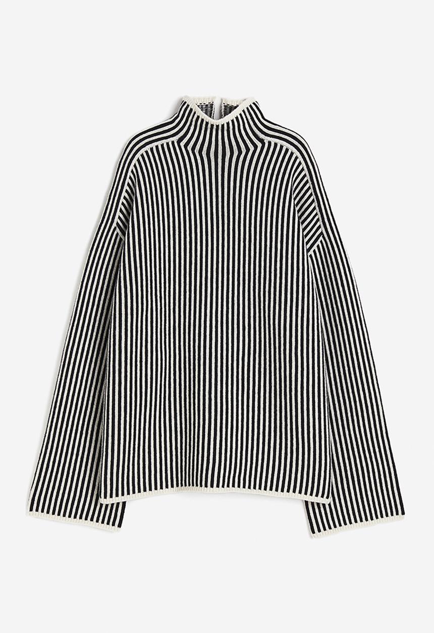 Oversized turtleneck jumper - white & black striped - 1195710002