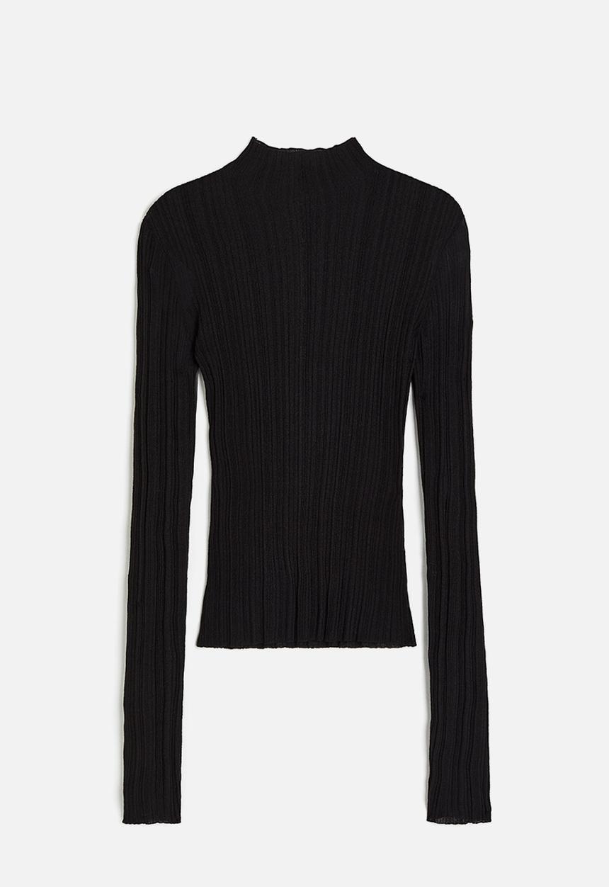 H&M - Sheer rib-knit turtleneck top - black