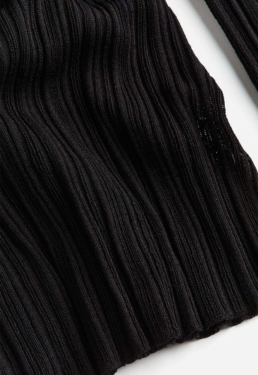 H&M - Sheer rib-knit turtleneck top - black