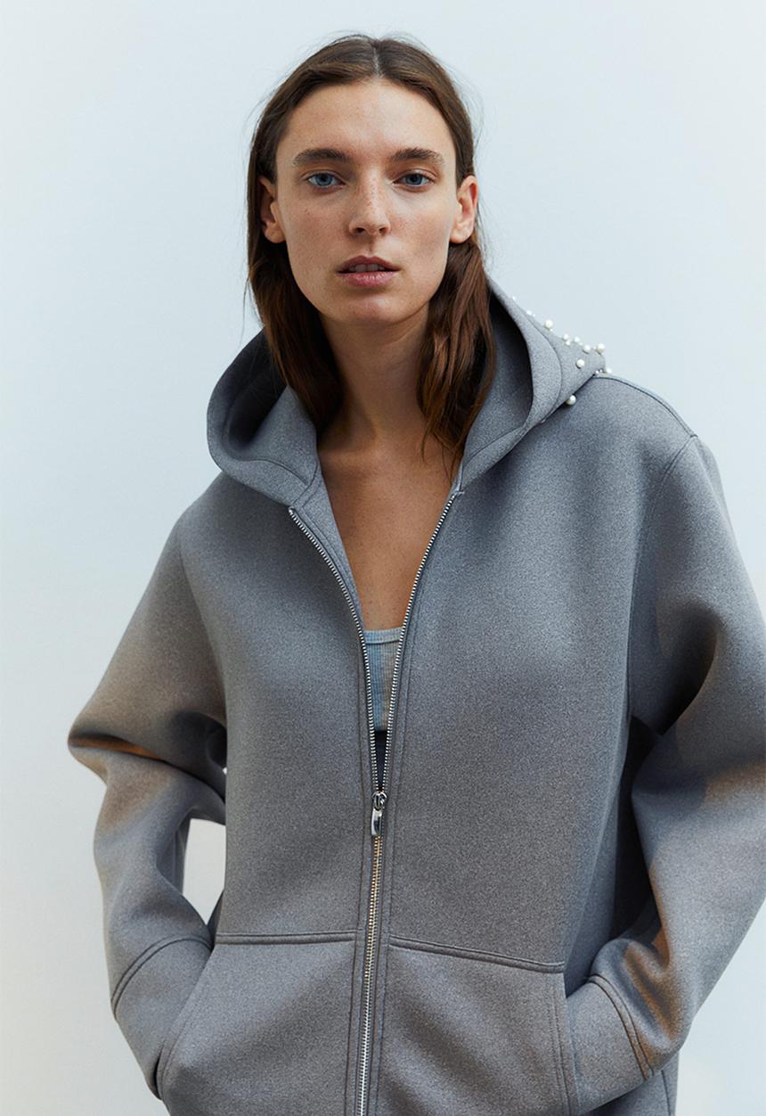 H&M - Bead-decorated hoodie - grey