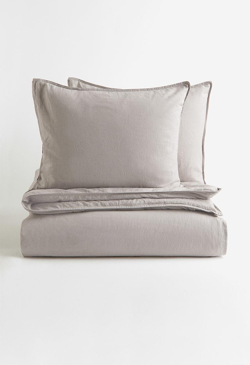 H&M - Linen-blend double/king size duvet cover set - beige & grey