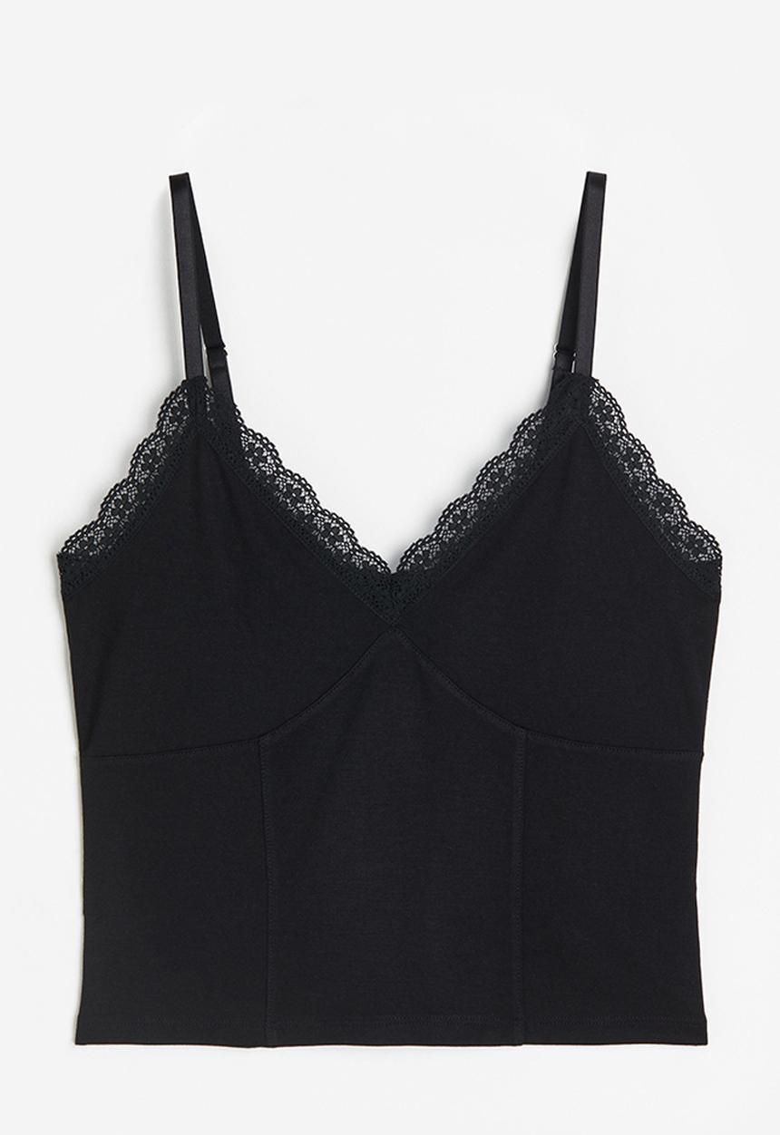 H&M - Lace trimmed strappy top - black