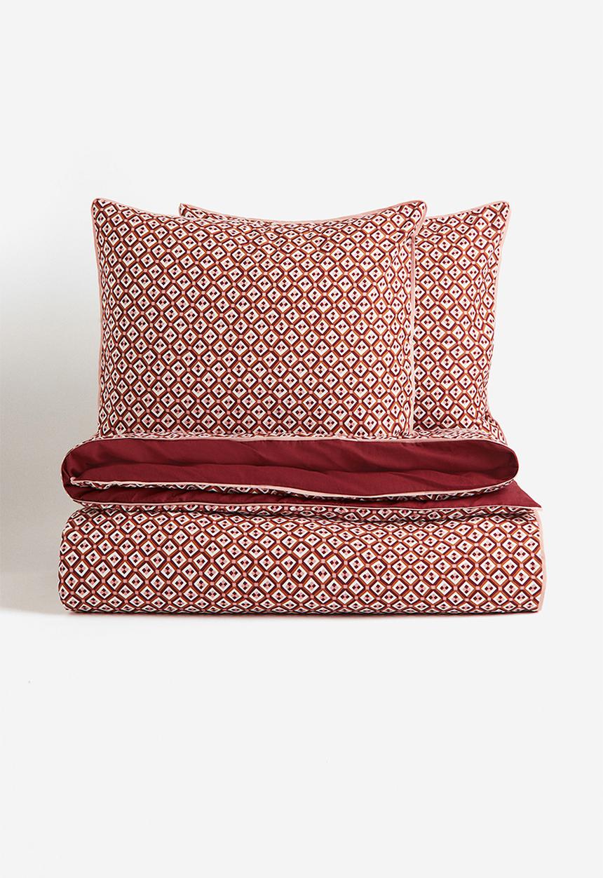 H&M - Cotton double/king size duvet cover set - dark red & patterned