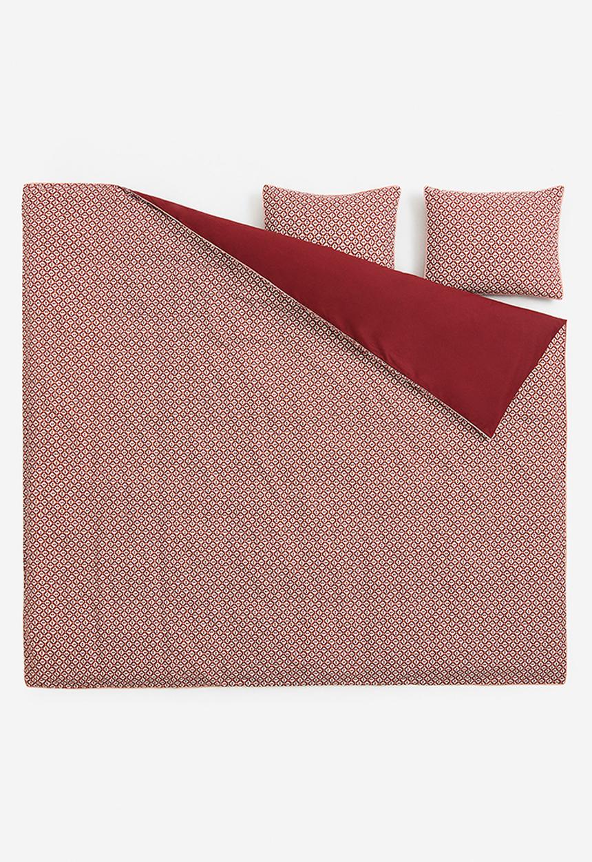 H&M - Cotton double/king size duvet cover set - dark red & patterned