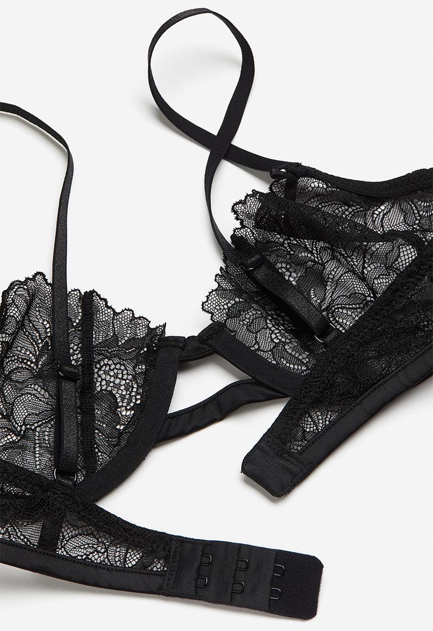 H&M - Non padded underwired lace bra - black