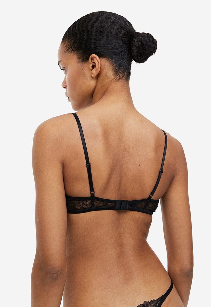 H&M - Non padded underwired lace bra - black