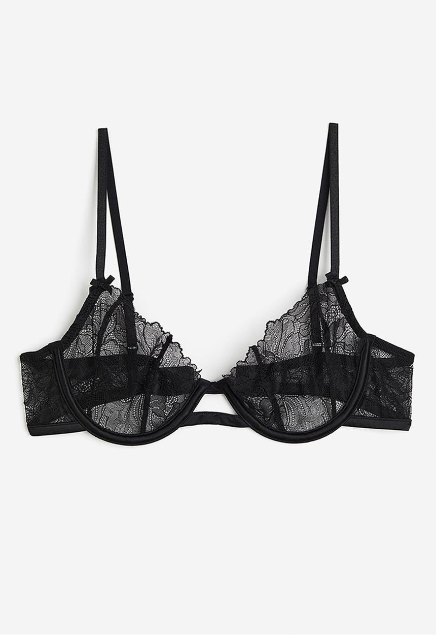 H&M - Non padded underwired lace bra - black