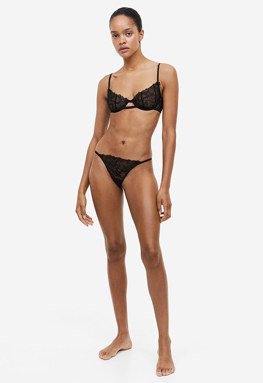 H&M - Non padded underwired lace bra - black