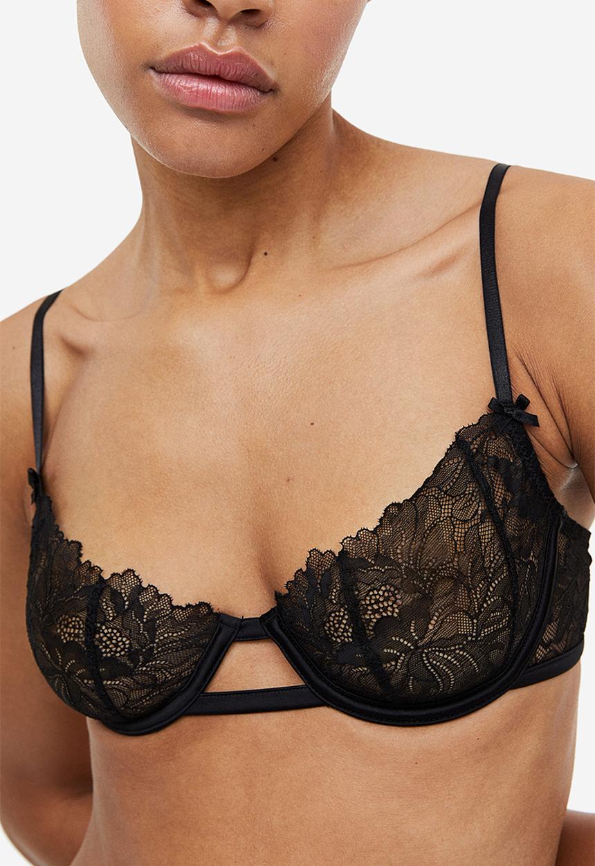 H&M - Non padded underwired lace bra - black