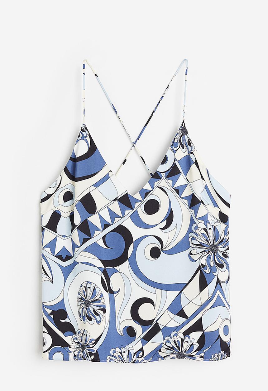 H&M - Satin cami top - Blue/Patterned