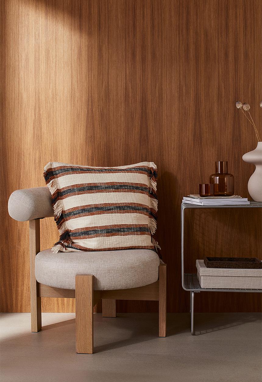 H&M - Fringed cushion cover - beige striped
