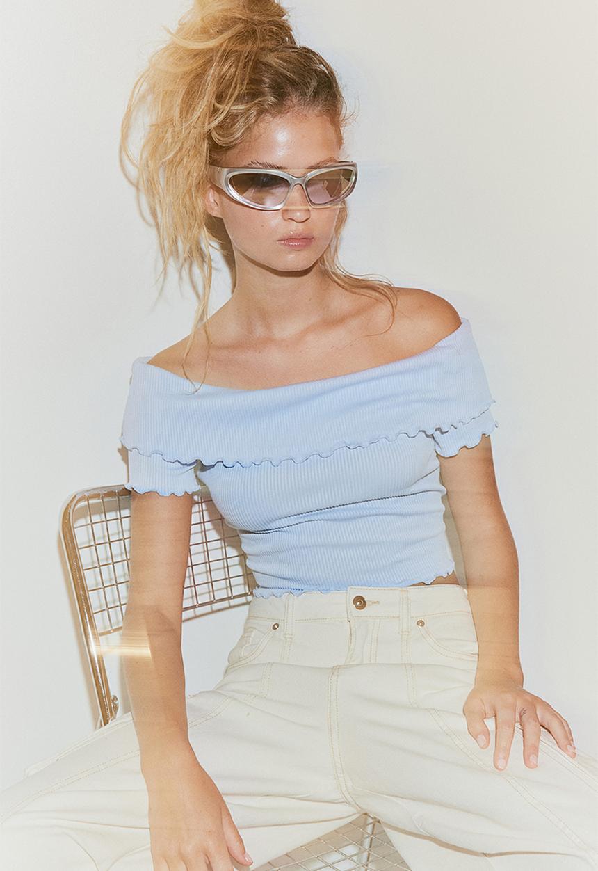 H&M - Ribbed off-the-shoulder top - blue