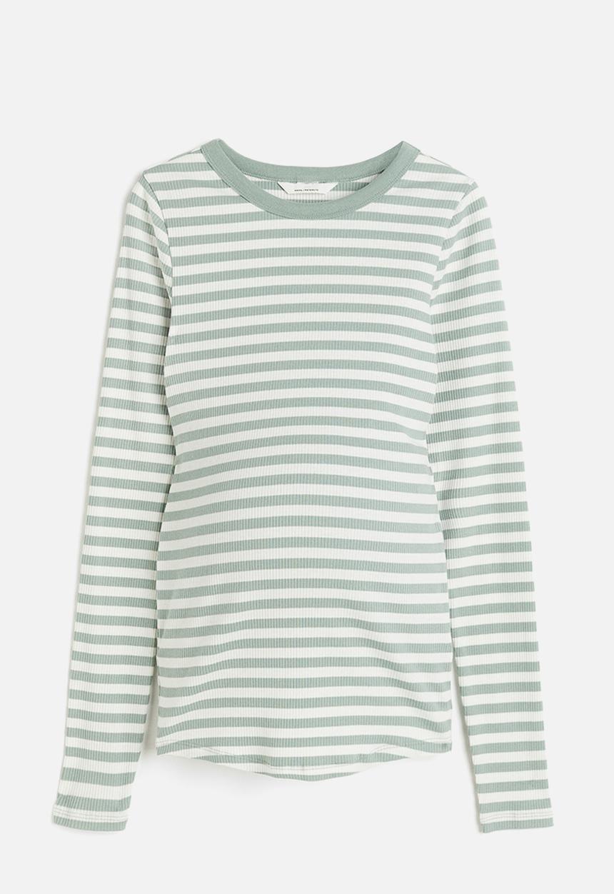 H&M - Mama ribbed jersey top - light khaki green striped 