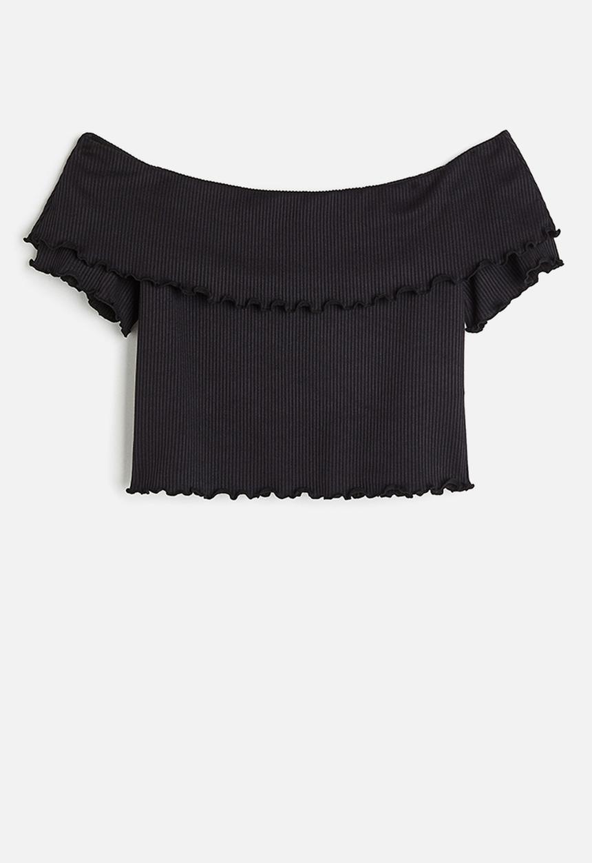 H&M - Ribbed off-the-shoulder top - black