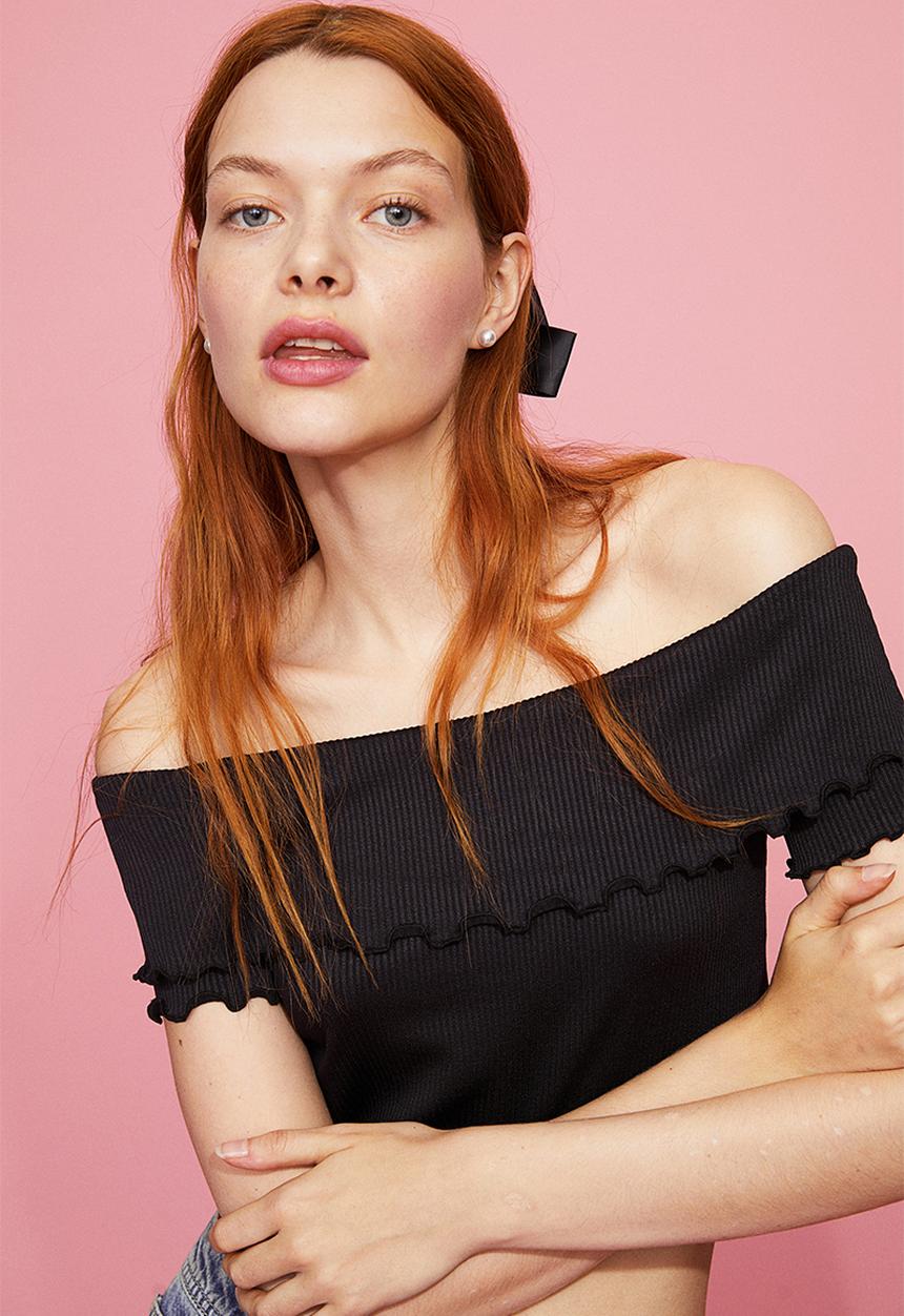 H&M - Ribbed off-the-shoulder top - black