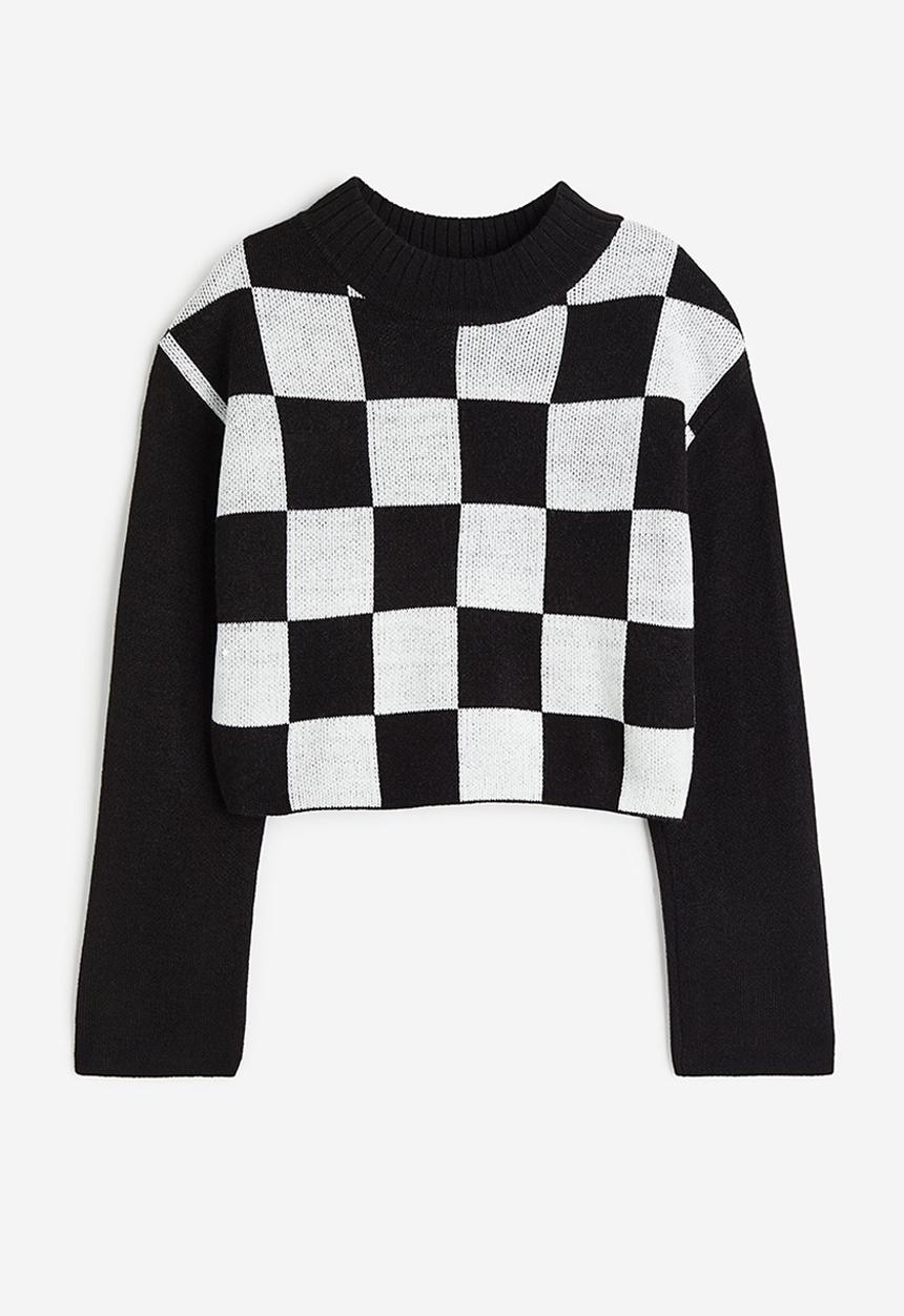 H&M - Boxy-style rib-knit jumper - black & white checked