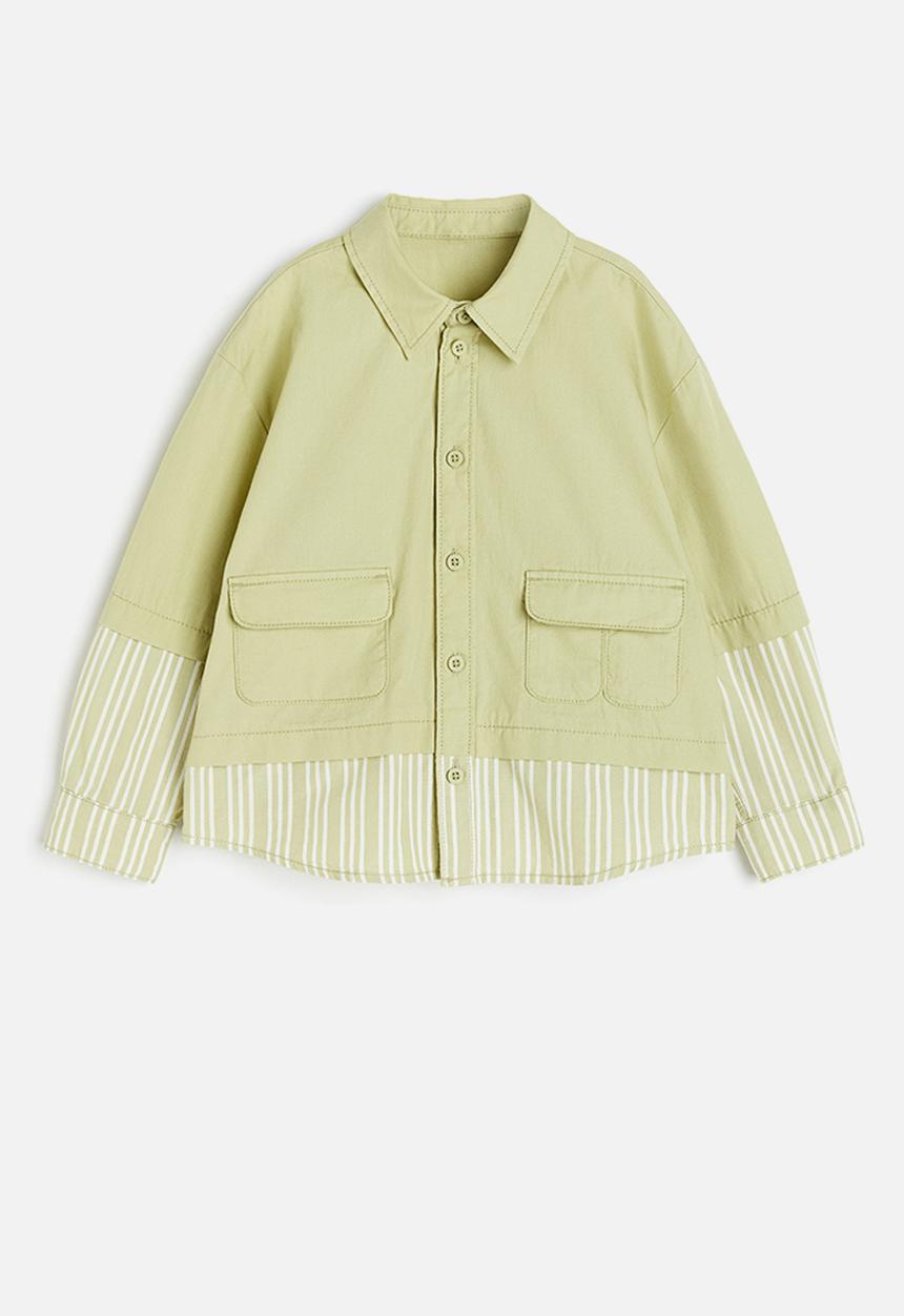 H&M - Oversized poplin overshirt - pistachio green/striped 