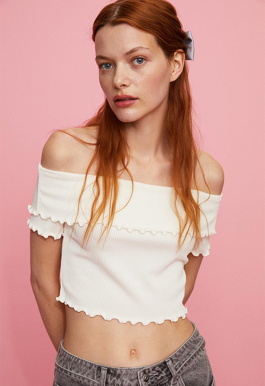 H&M - Ribbed off-the-shoulder top - white