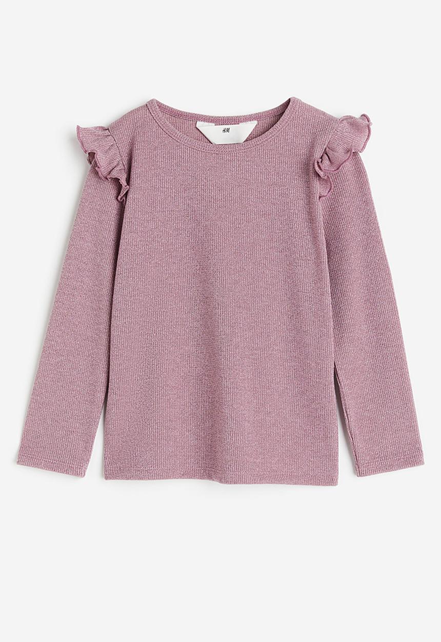 H&M - Frill-trimmed ribbed top - pink marl 