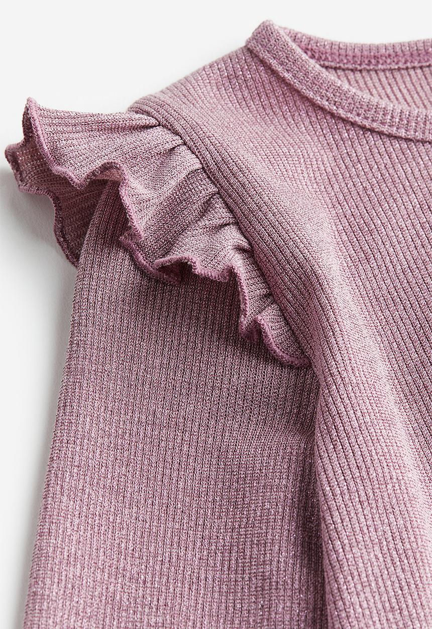 H&M - Frill-trimmed ribbed top - pink marl 
