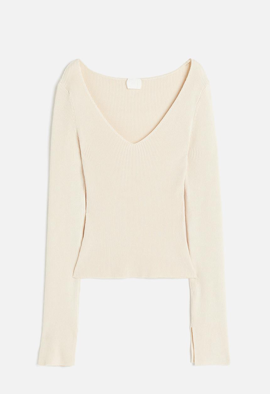H&M - Rib-knit top - light beige