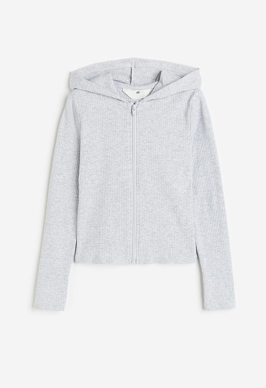 H&M - Ribbed zip-through hoodie - grey