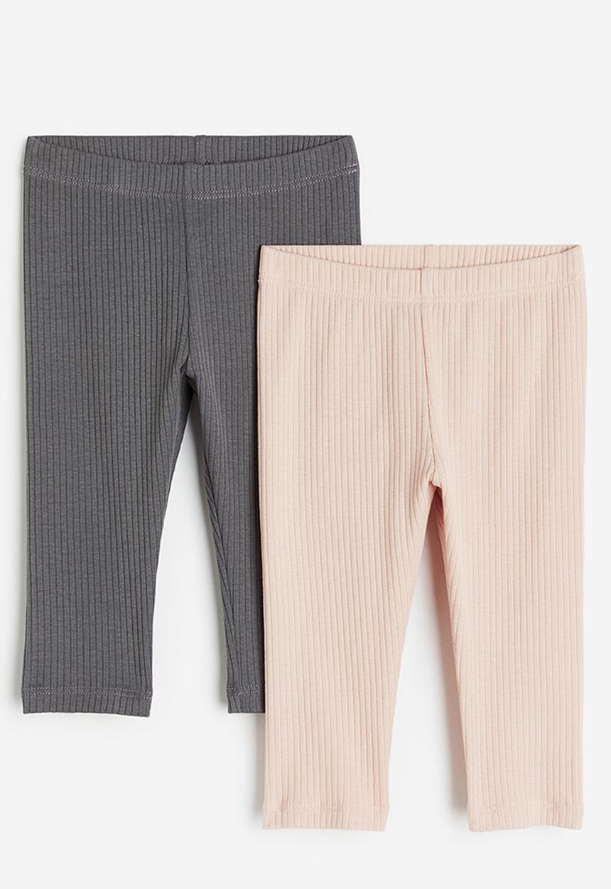 H&M - 2-pack leggings - grey & pink