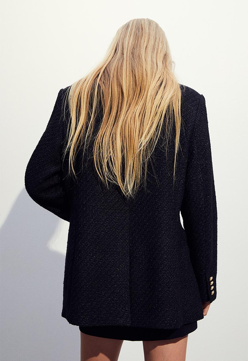 H&M - Textured-weave blazer - black